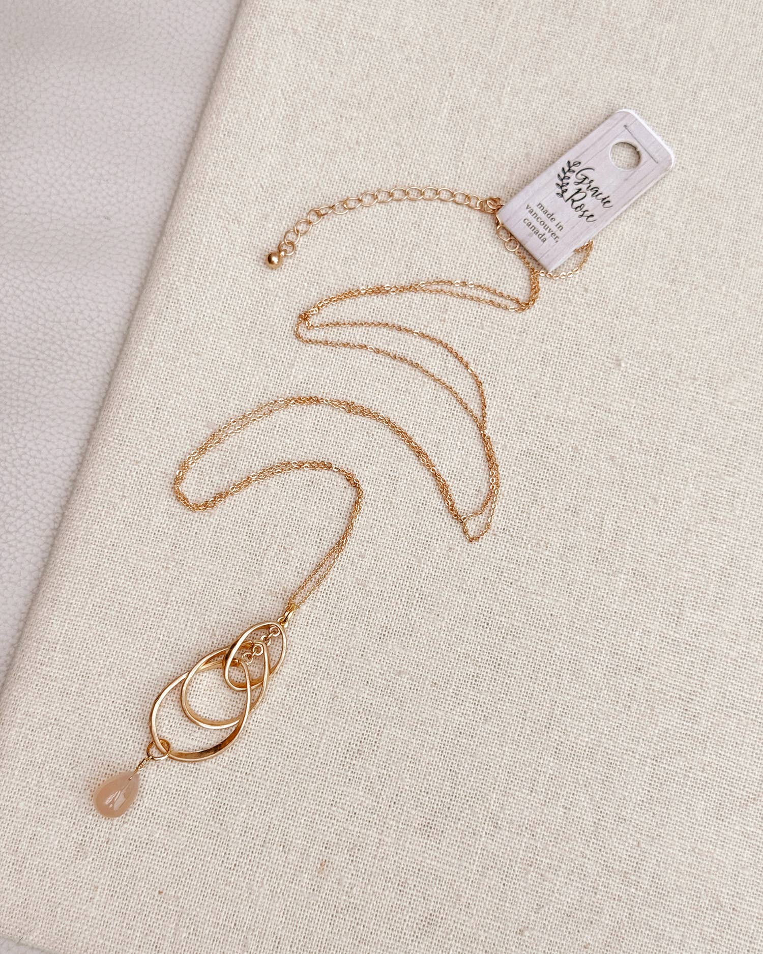 Pink Chalcedony Matte Gold Linked Ovals Necklace