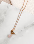 Cute Gold Rose Quartz Bird Charm Pendant Layering Necklace