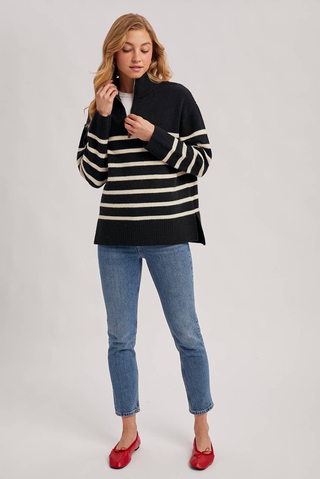 QUARTER ZIP UP STRIPE SWEATER PULLOVER