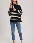 QUARTER ZIP UP STRIPE SWEATER PULLOVER