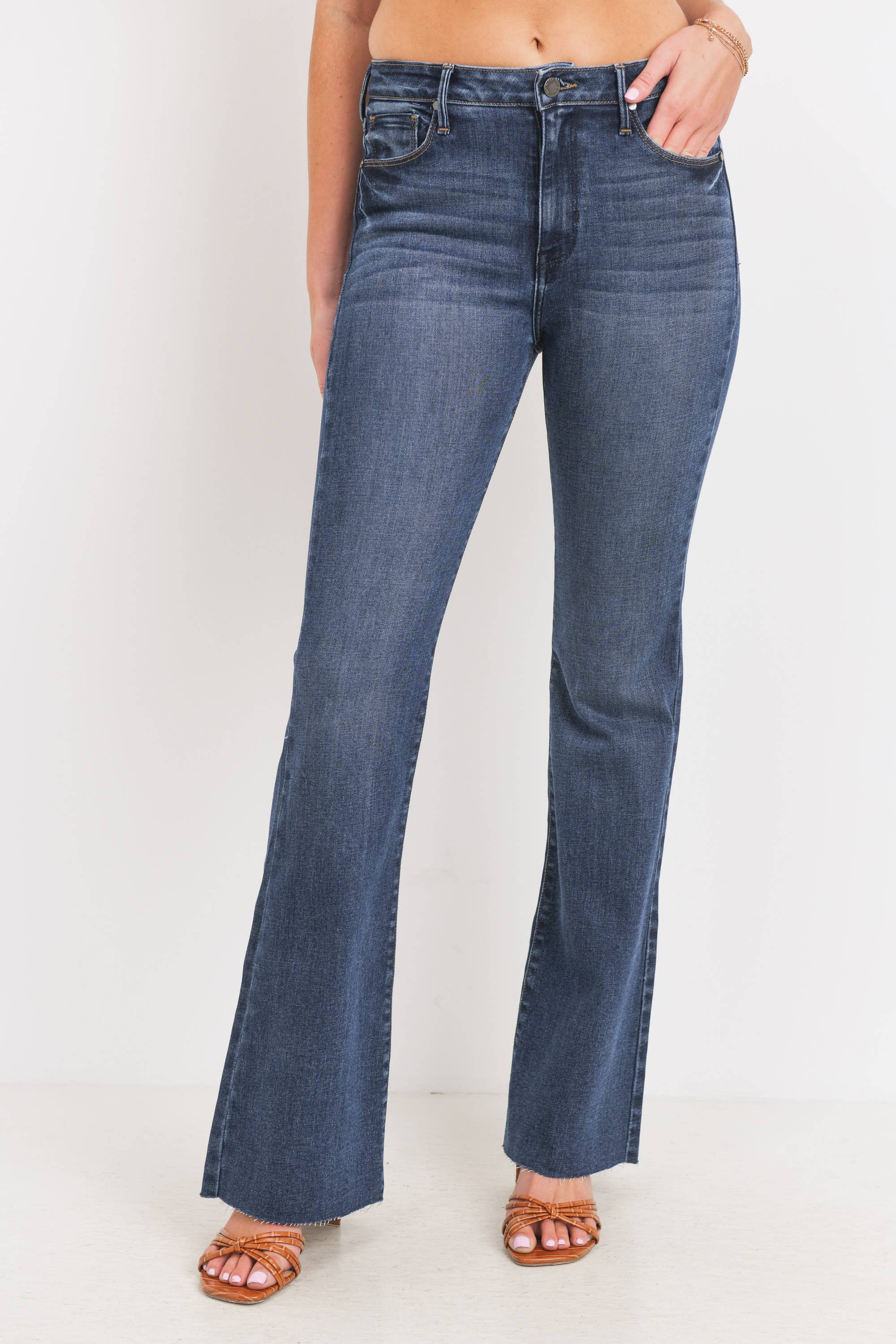 Dark Wash High Rise Scissor Cut Flare