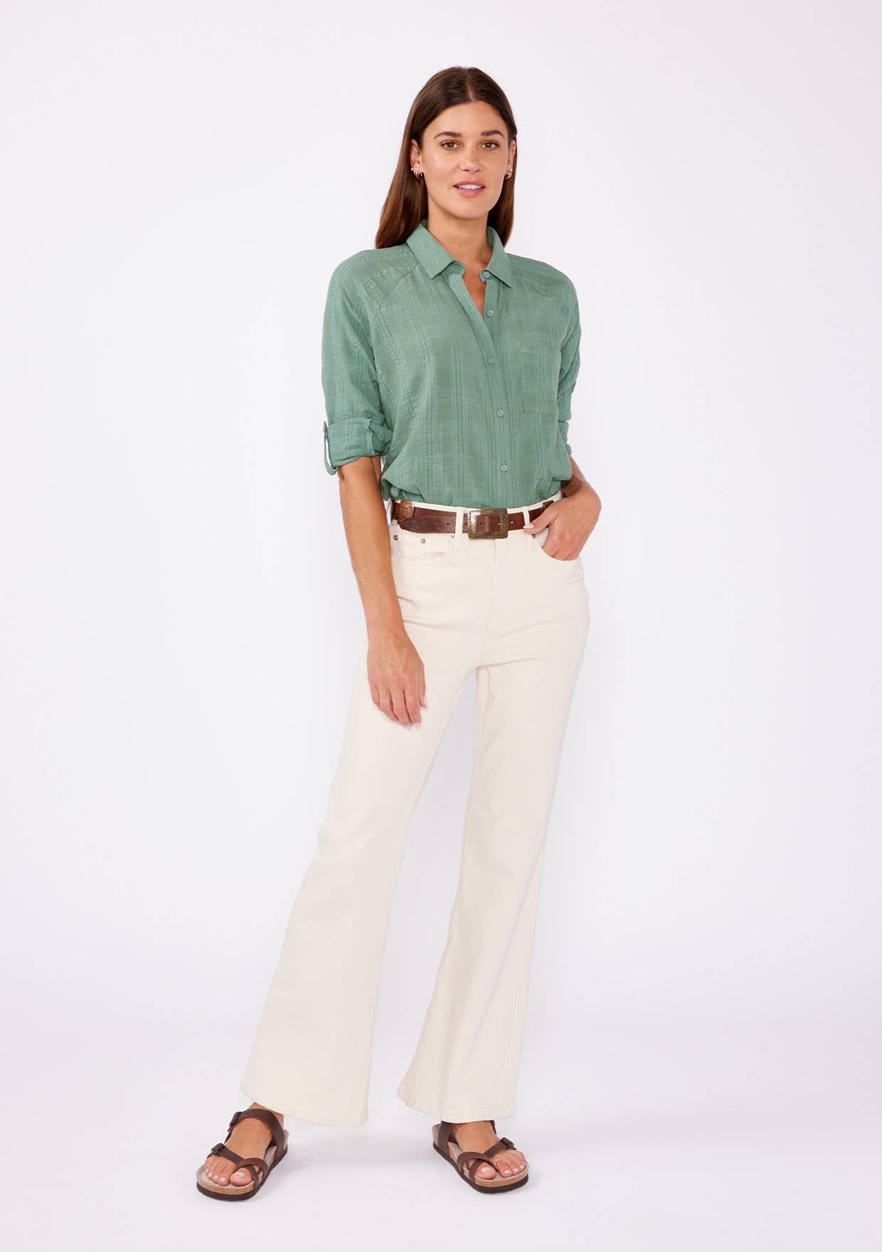 Long Sleeve Plaid Seersucker Button-Down Shirt