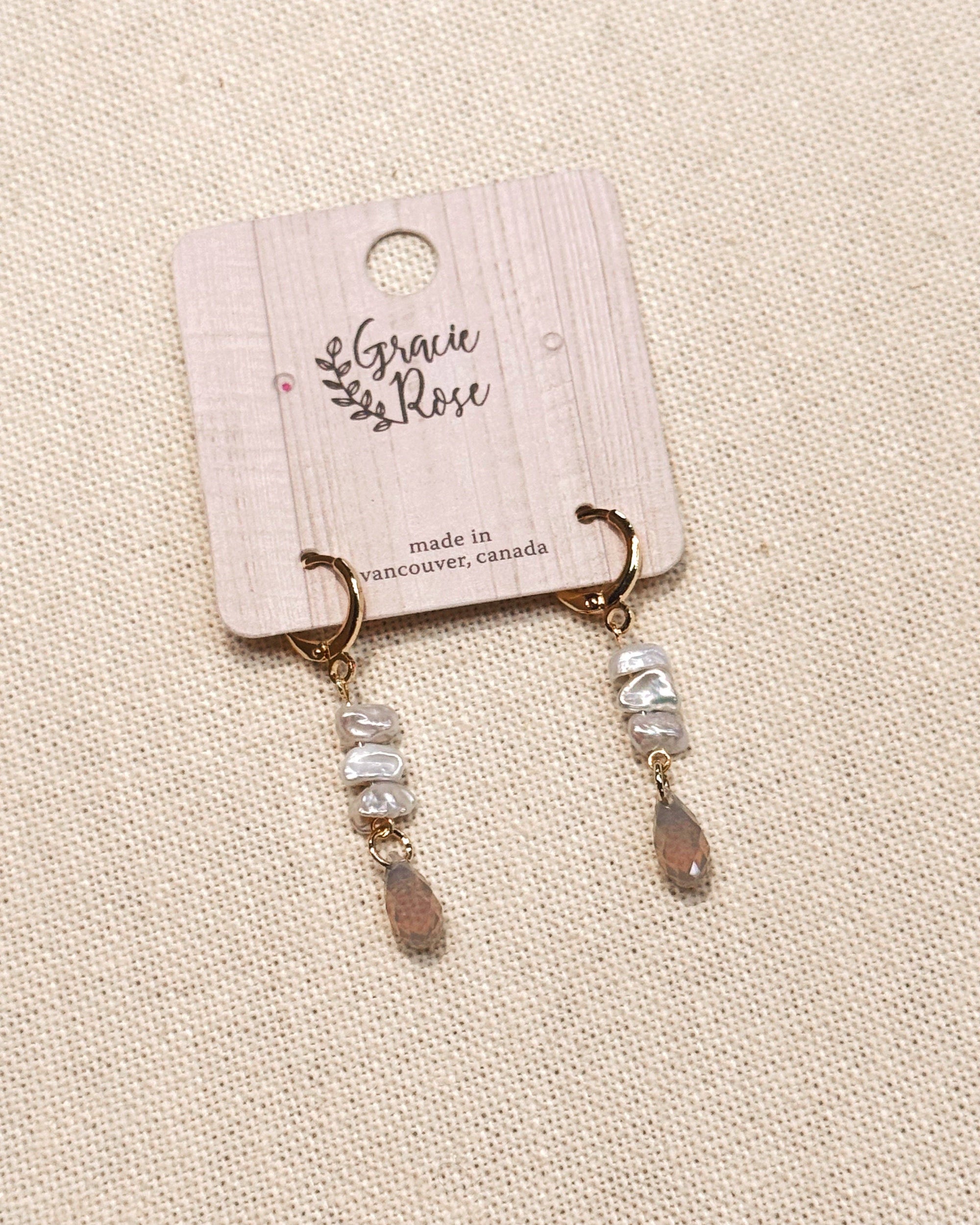Freshwater Pearl Grey Opal Crystal Drop Earrings