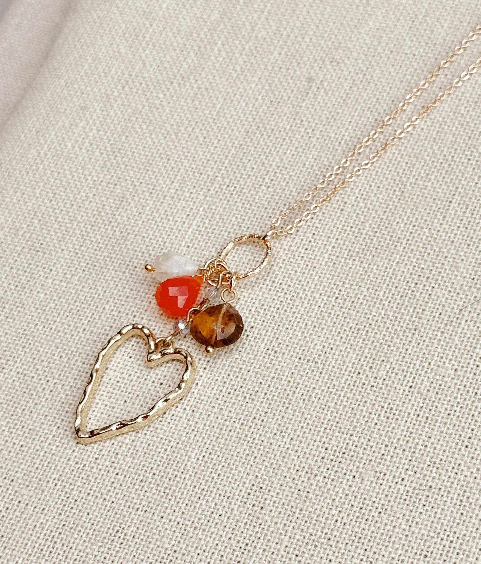 Mixed Gem Heart Charm Necklace