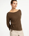 Yaya Fine-knit sweater with boat neckline and tie detail