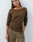 Yaya Fine-knit sweater with boat neckline and tie detail