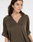 Jersey top with pleated sleeves