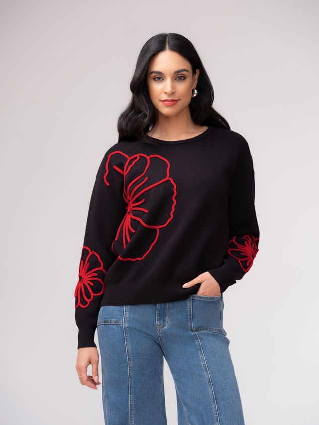 Black Flower Cozy Pullover