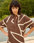 Printed dress with short sleeves and polo collar