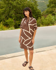 Printed dress with short sleeves and polo collar
