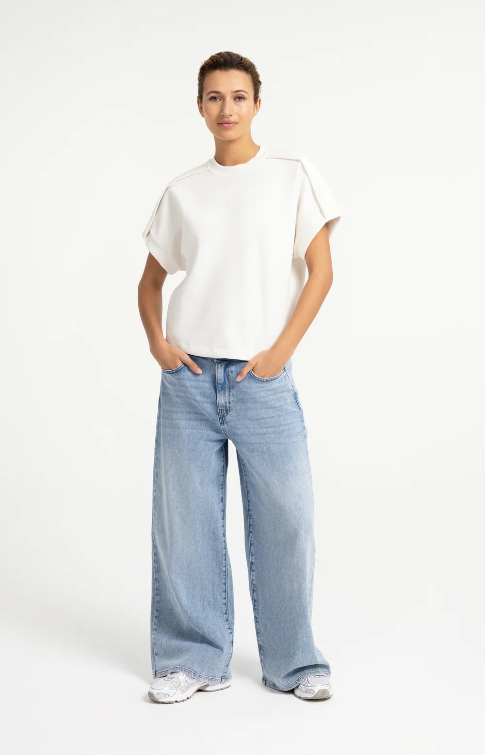 Yaya Sleeveless sweatshirt with pleated shoulder detail