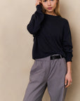 Textured knitted sweater with round neckline